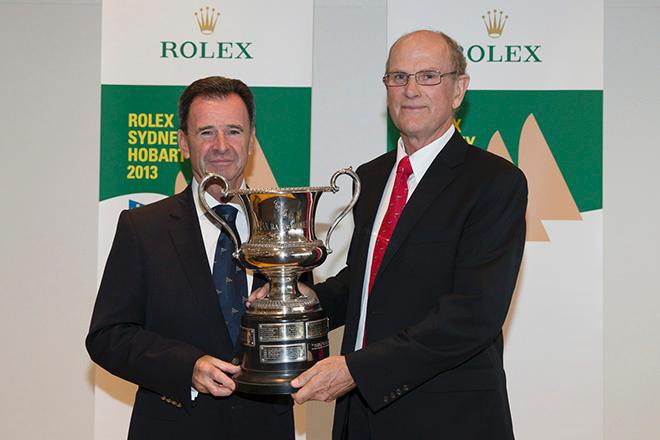 Stephen Ainsworth receiving the 2013 Ocean Racer of the Year Award from CYCA Commodore Howard Piggott © Andrea Francolini